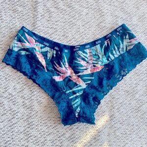 {Victoria Secret} PINK Date Lace Mesh Cheeky Panty Tropical Teal RARE